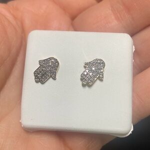 10k solid yellow gold Diamond .25 Hamsa Earrings